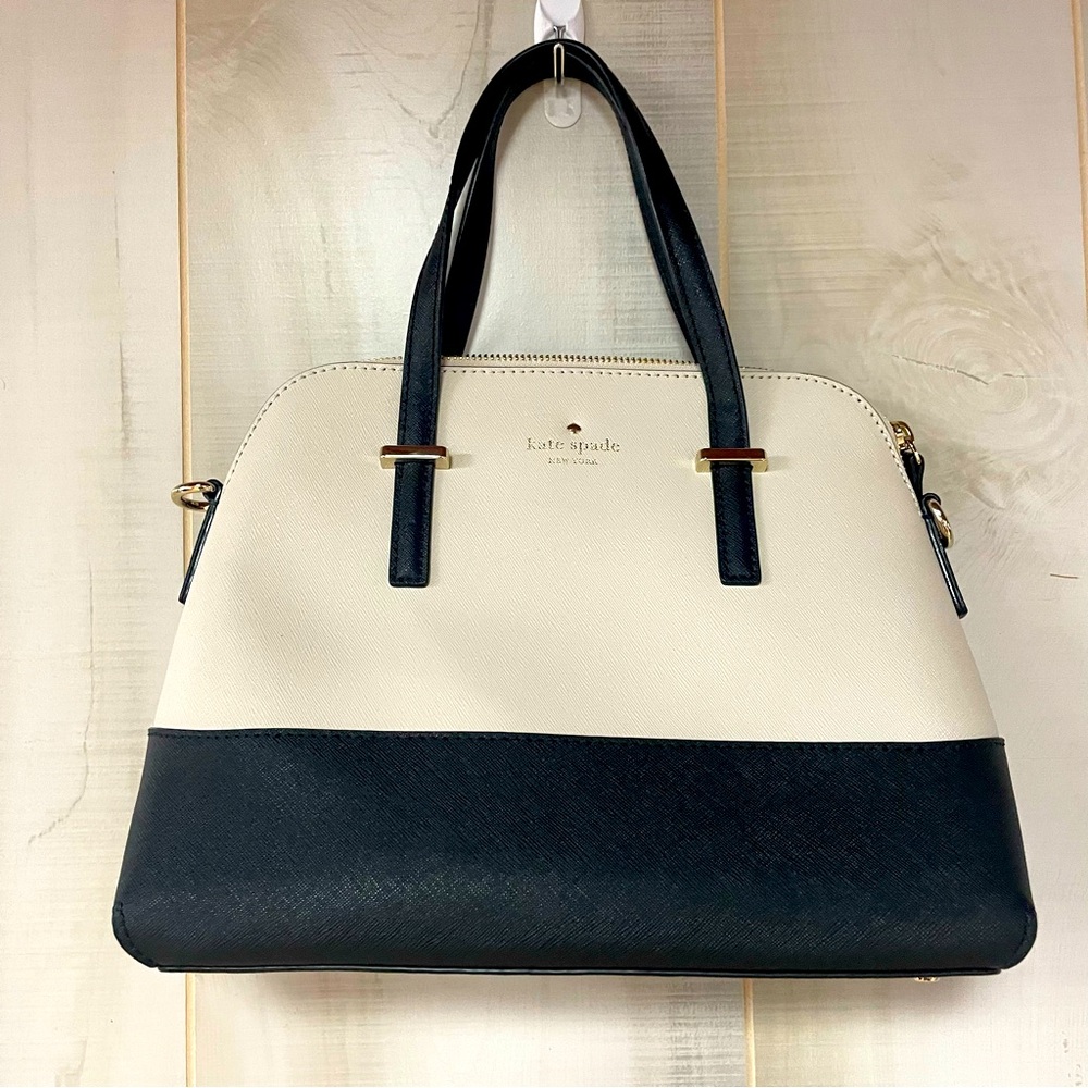 NWT Kate Spade Cedar Street Maise Black Cream Satchel Leather Bag - Picture 2 of 9